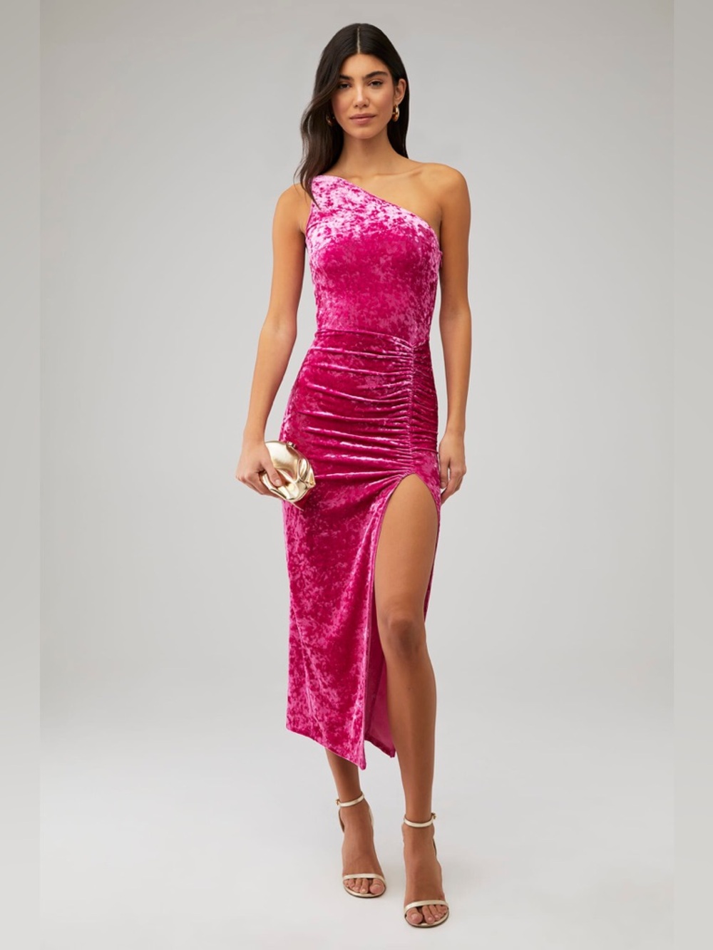NEW SAYLOR niama velvet midi dress in bubble gum small